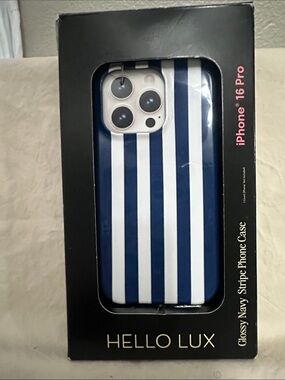 Glossy Navy Stripe iPhone 16 Pro Case by Hello Lux NWT